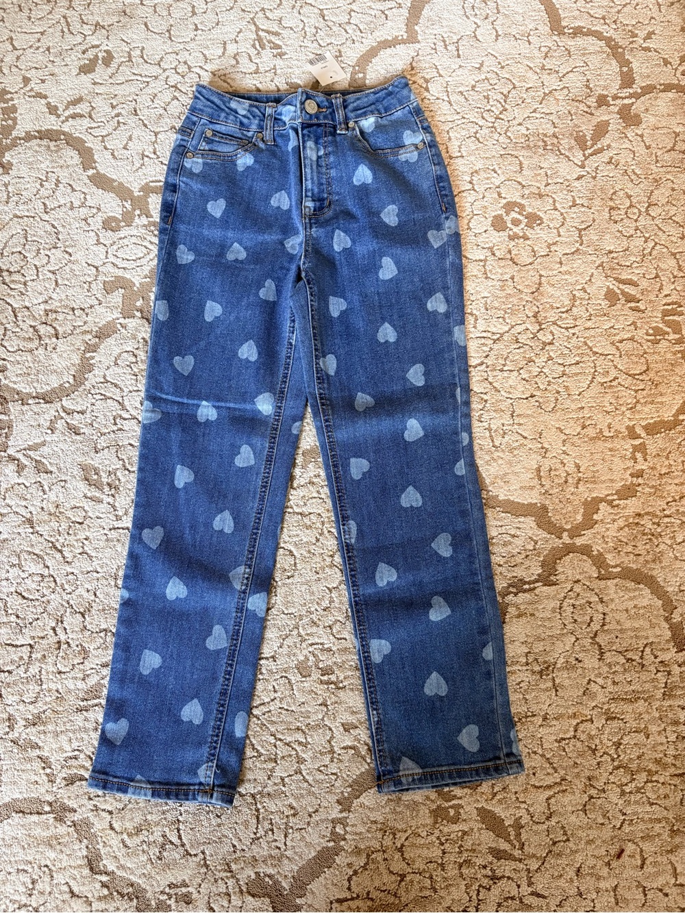 NWT Blue Heart-Print High-Rise Girls Jeans